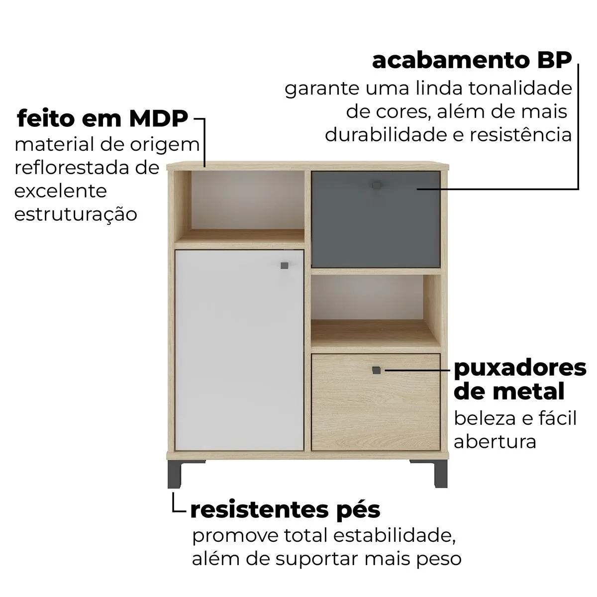 Balcao Nordik - Carvalho/Branco/Grafito