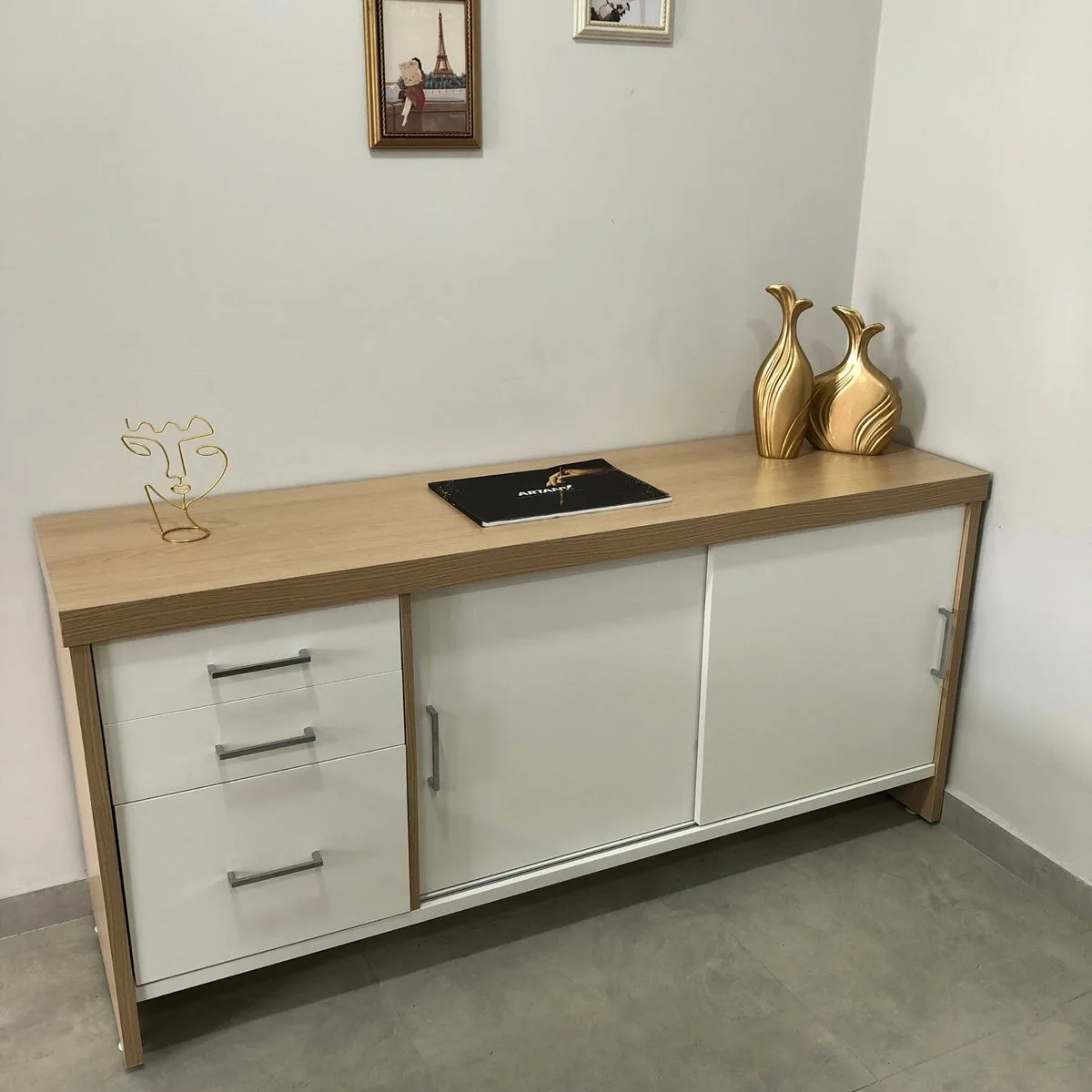 Balcão Tamburato com Gavetas - Carvalho/Branco - 9 - Móveis Curitiba | Moveirama