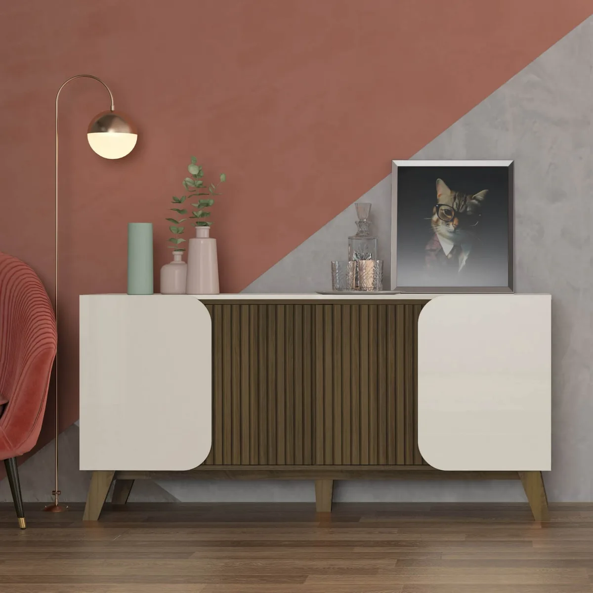 Buffet Elegance - Off White C / Pinho - 2 - Móveis Curitiba | Moveirama