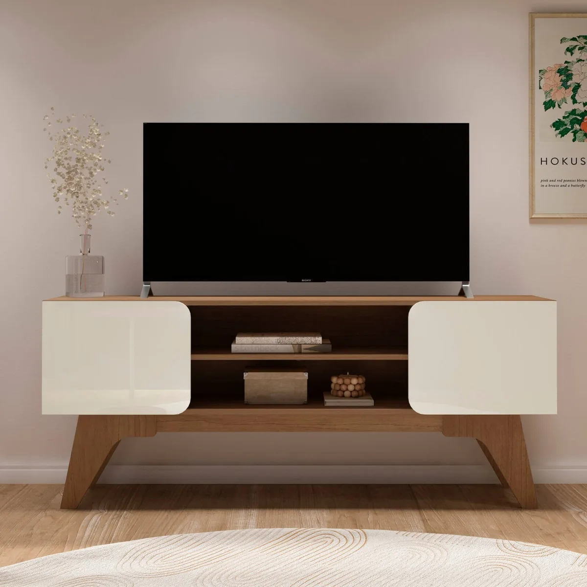 Rack para TV até 65 Polegadas Duetto - Cinamomo e Off White