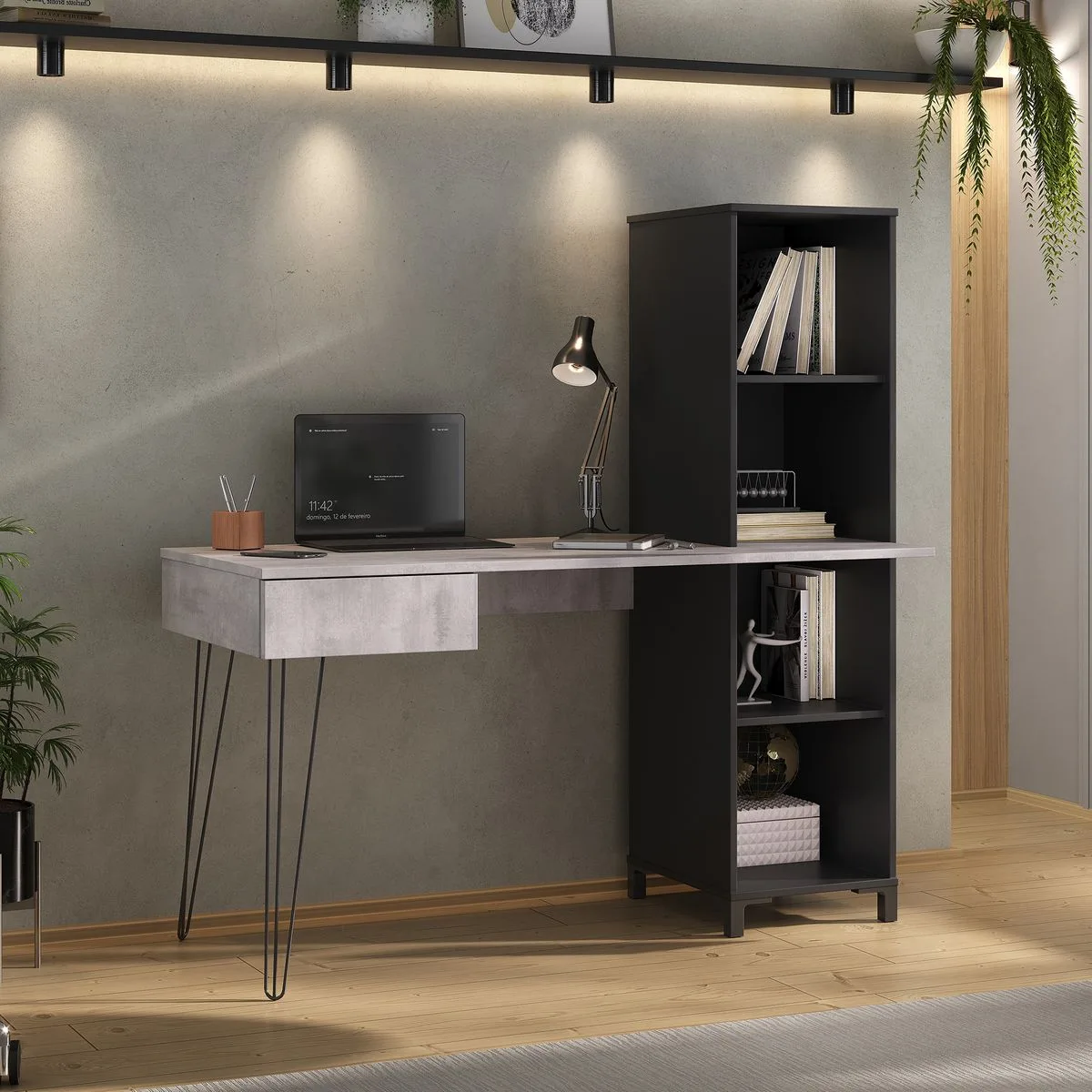 Escrivaninha Fusion - Concreto/Preto