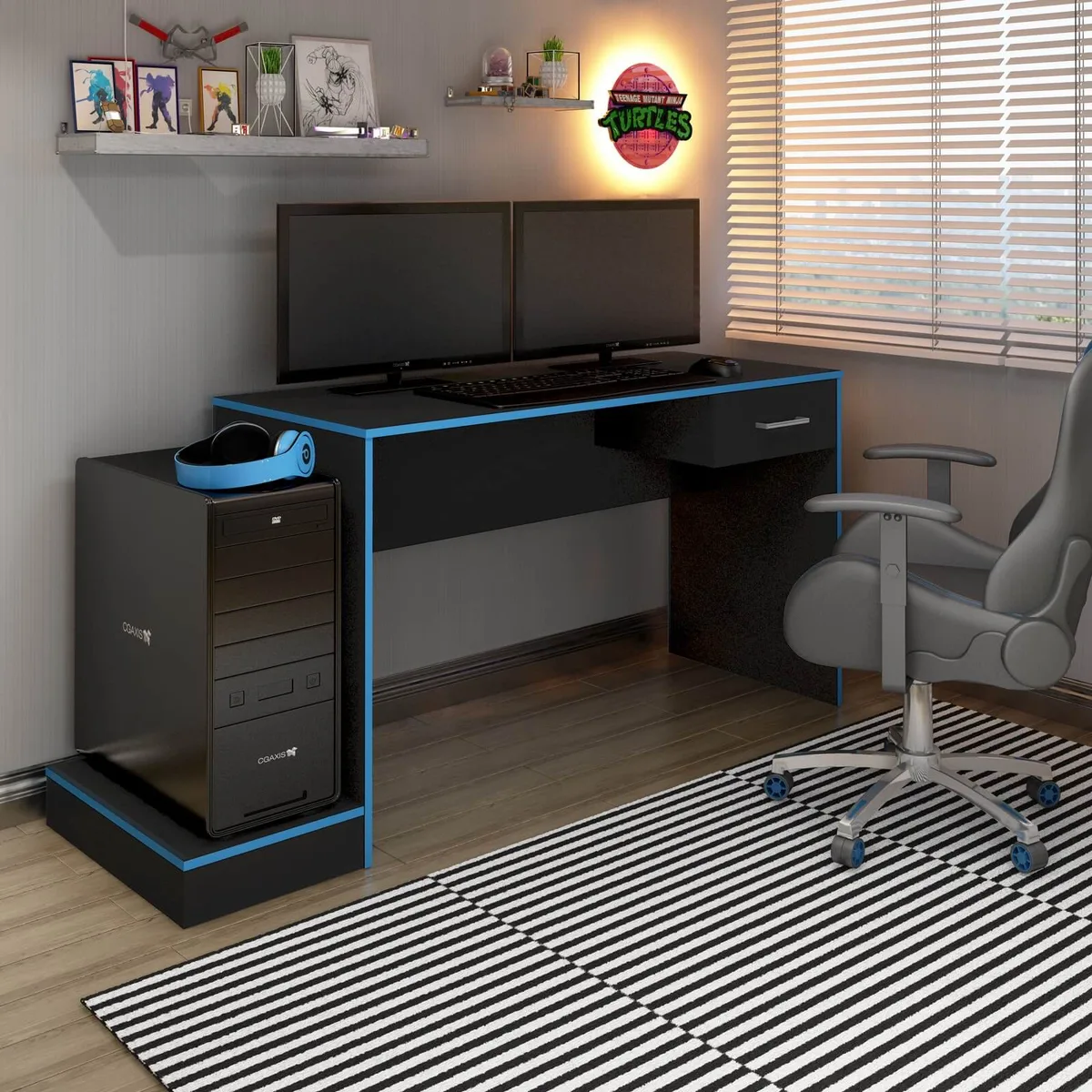 Escrivaninha Gamer - Preto C / Azul - 2 - Móveis Curitiba | Moveirama