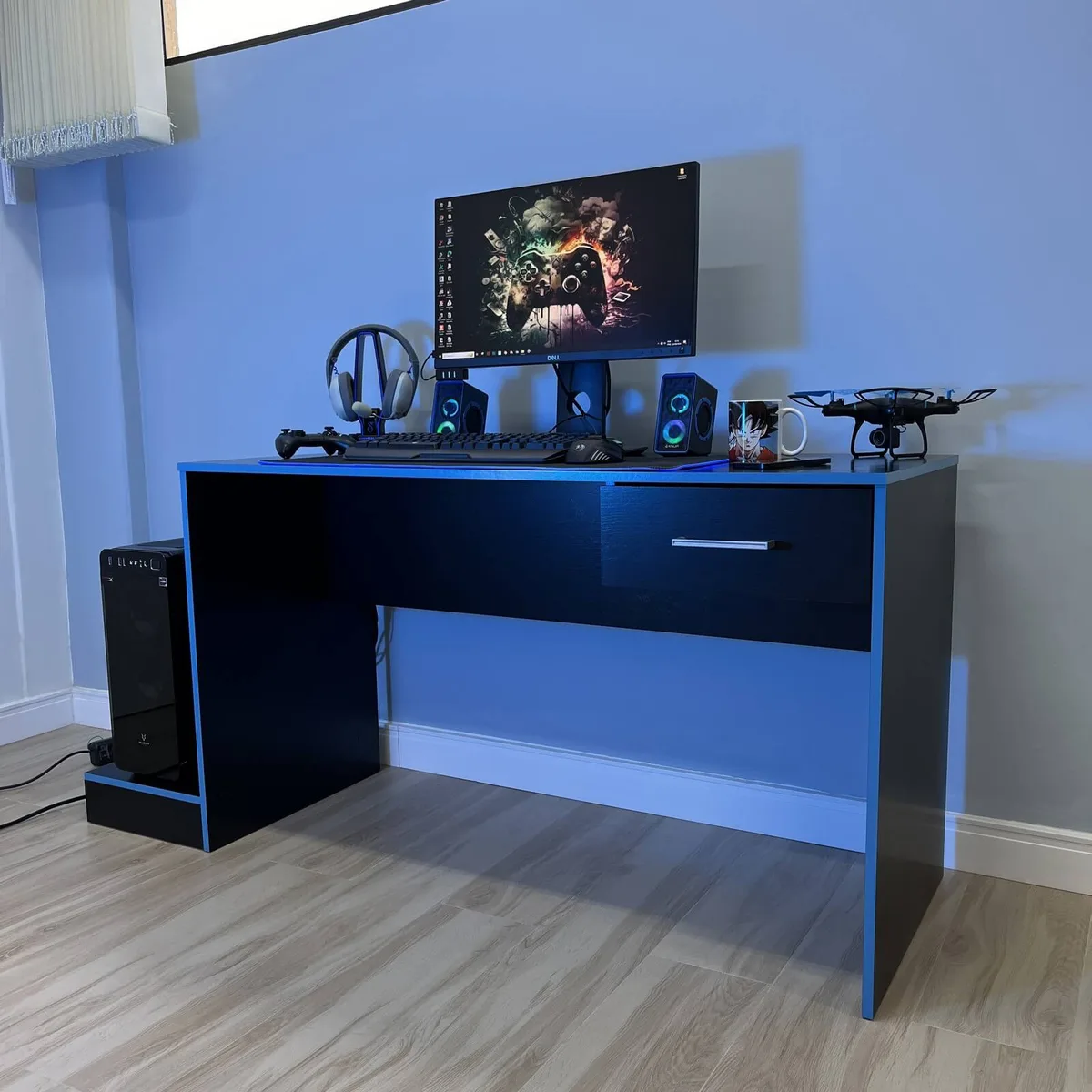 Escrivaninha Gamer - Preto C / Azul - 6 - Móveis Curitiba | Moveirama