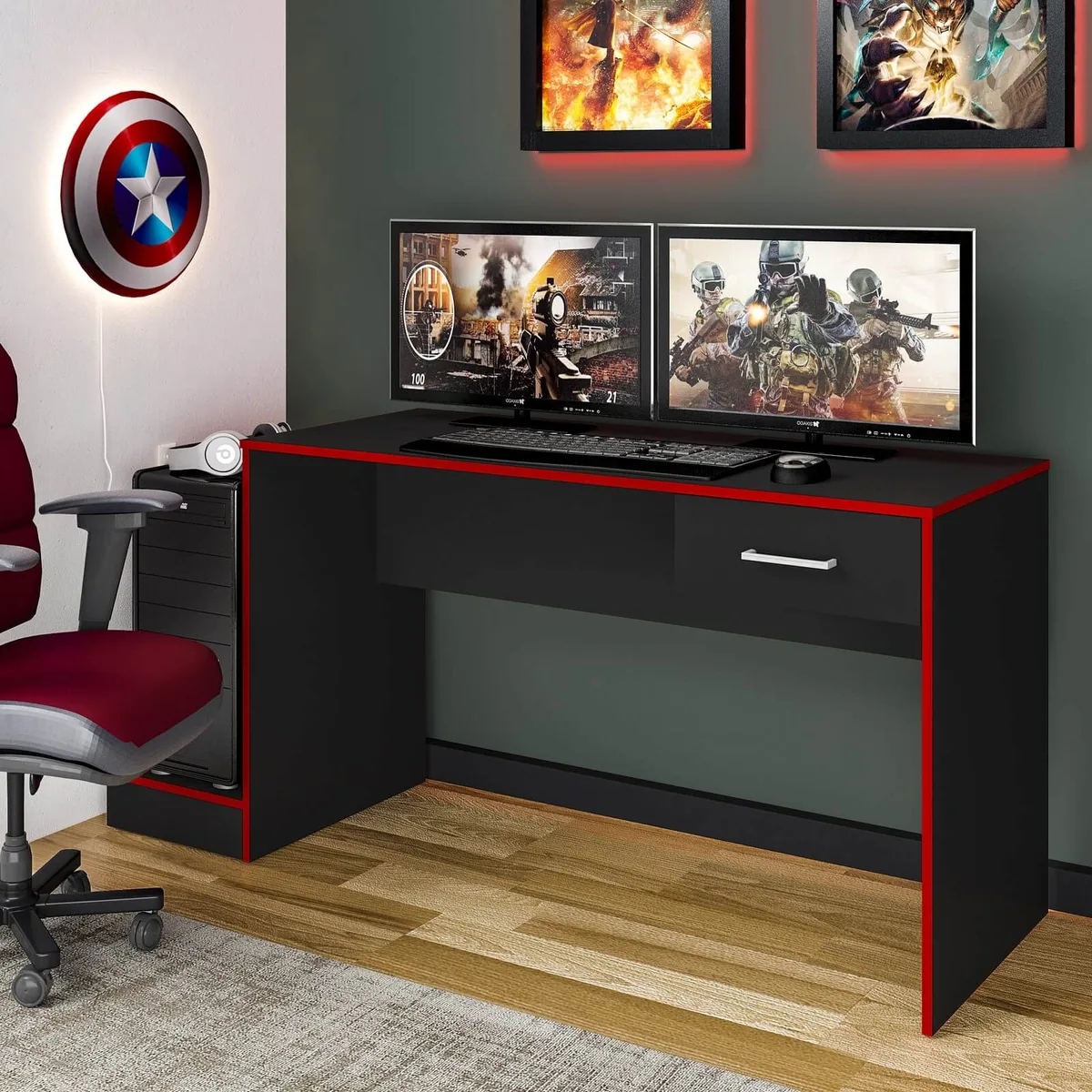 Escrivaninha Gamer na cor Preto C / Vermelho