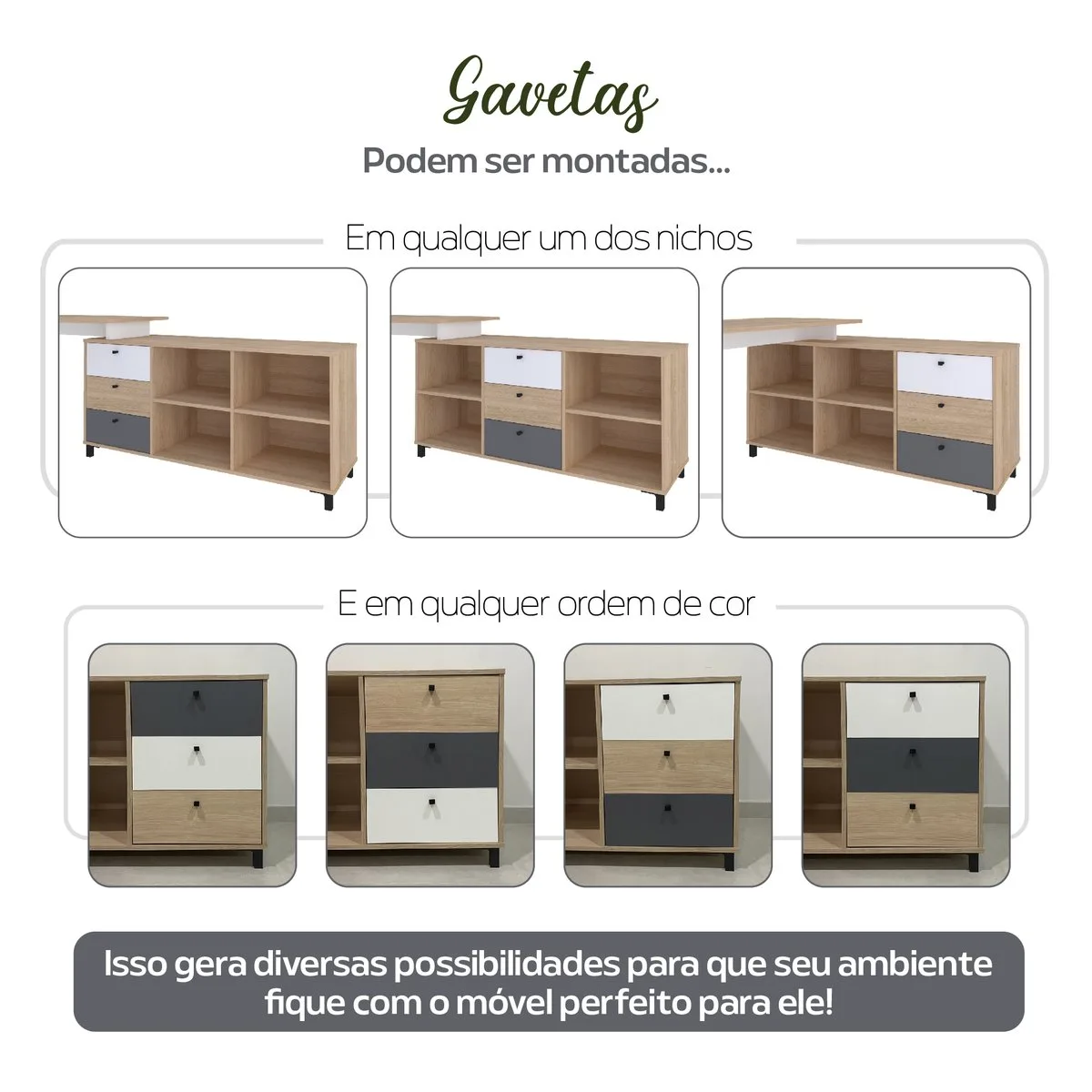 Escrivaninha Next - Carvalho/Branco/Grafito - 8