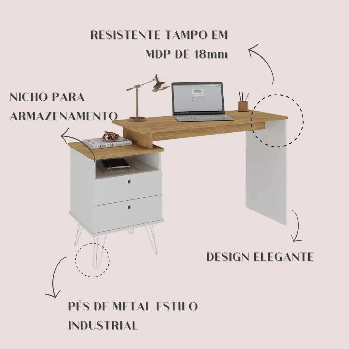 Escrivaninha Plus - Olmo/Branco - 15