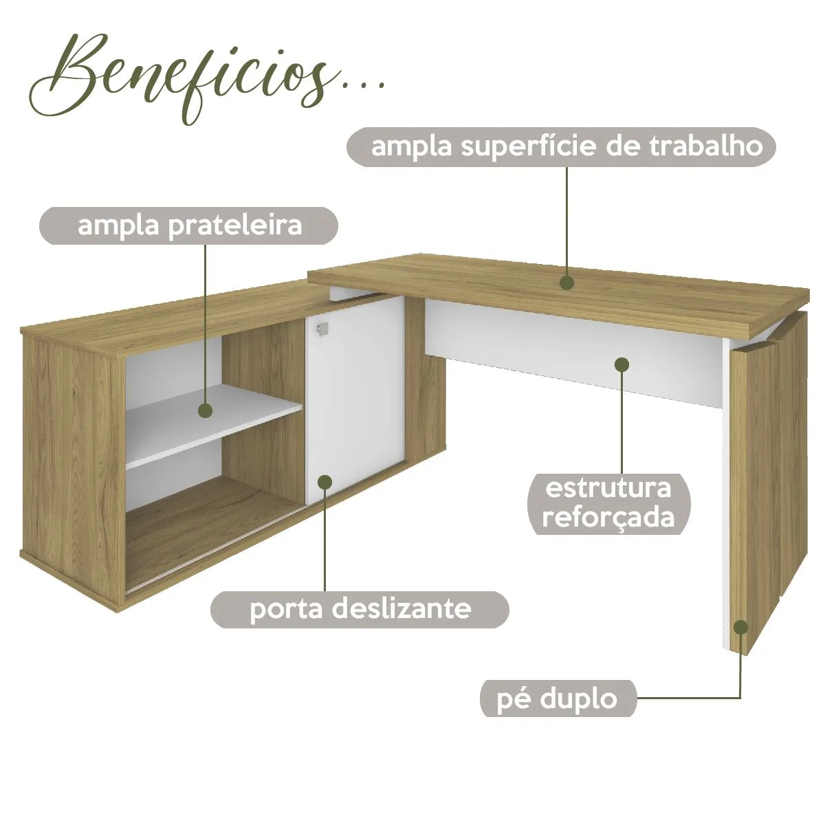 Escrivaninha Smart - Olmo/Branco - 3 - Móveis Curitiba | Moveirama