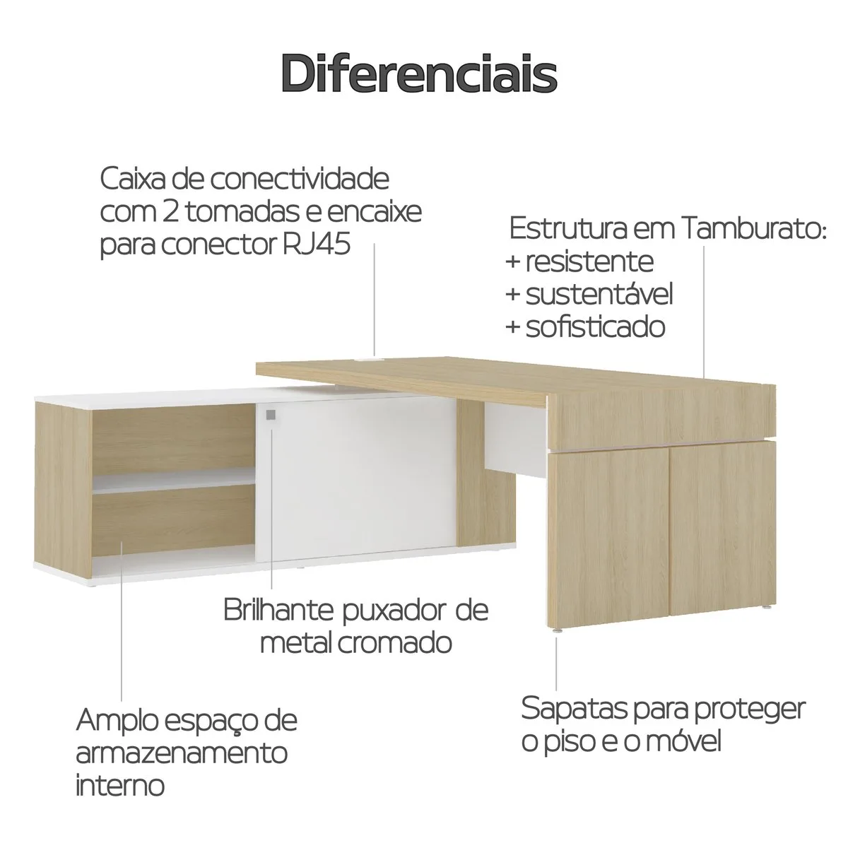 Estação Diretoria Tamburato Connect - Carvalho/Branco - 11 - Móveis Curitiba | Moveirama