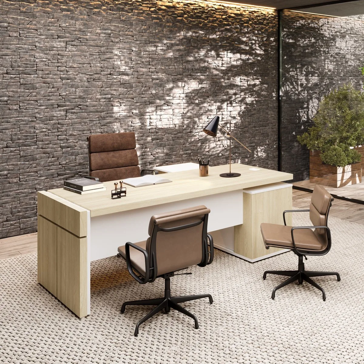 Estação Diretoria Tamburato Connect - Carvalho/Branco - 2 - Móveis Curitiba | Moveirama