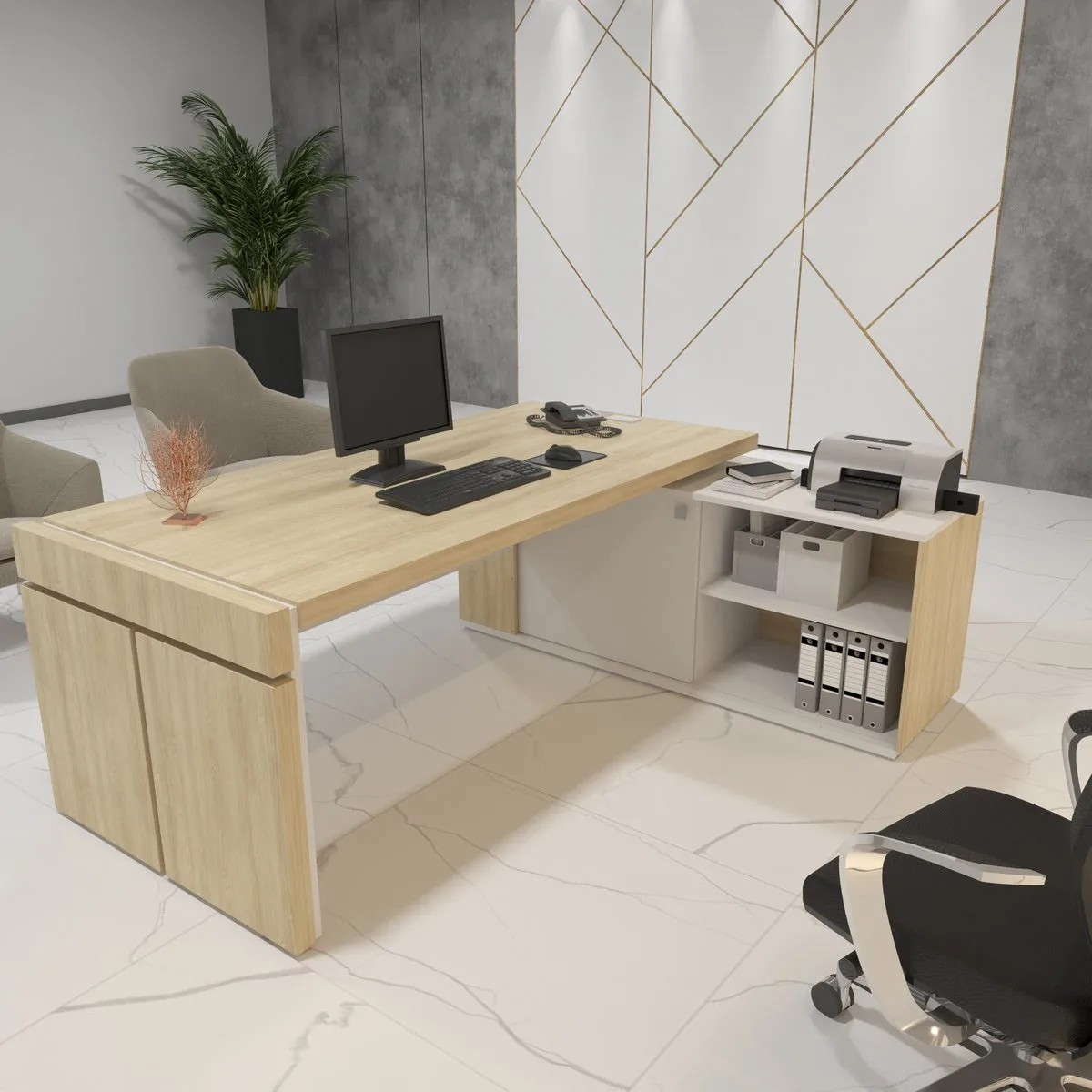 Estação Diretoria Tamburato Connect - Carvalho/Branco - 4 - Móveis Curitiba | Moveirama