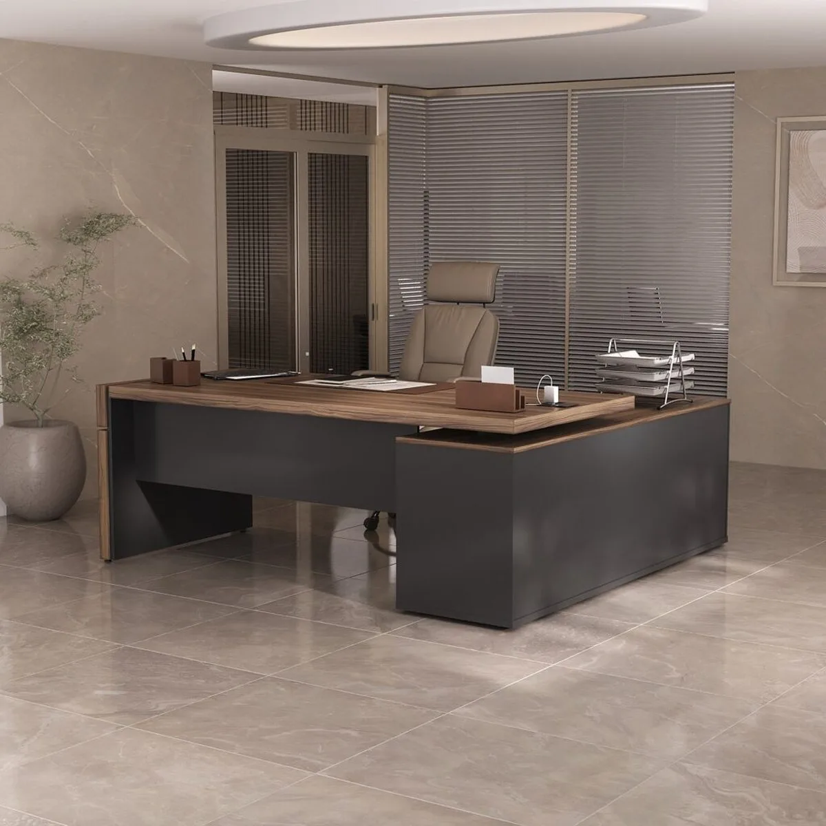 Estação Diretoria Tamburato Connect - Nogal/Preto - 2 - Móveis Curitiba | Moveirama