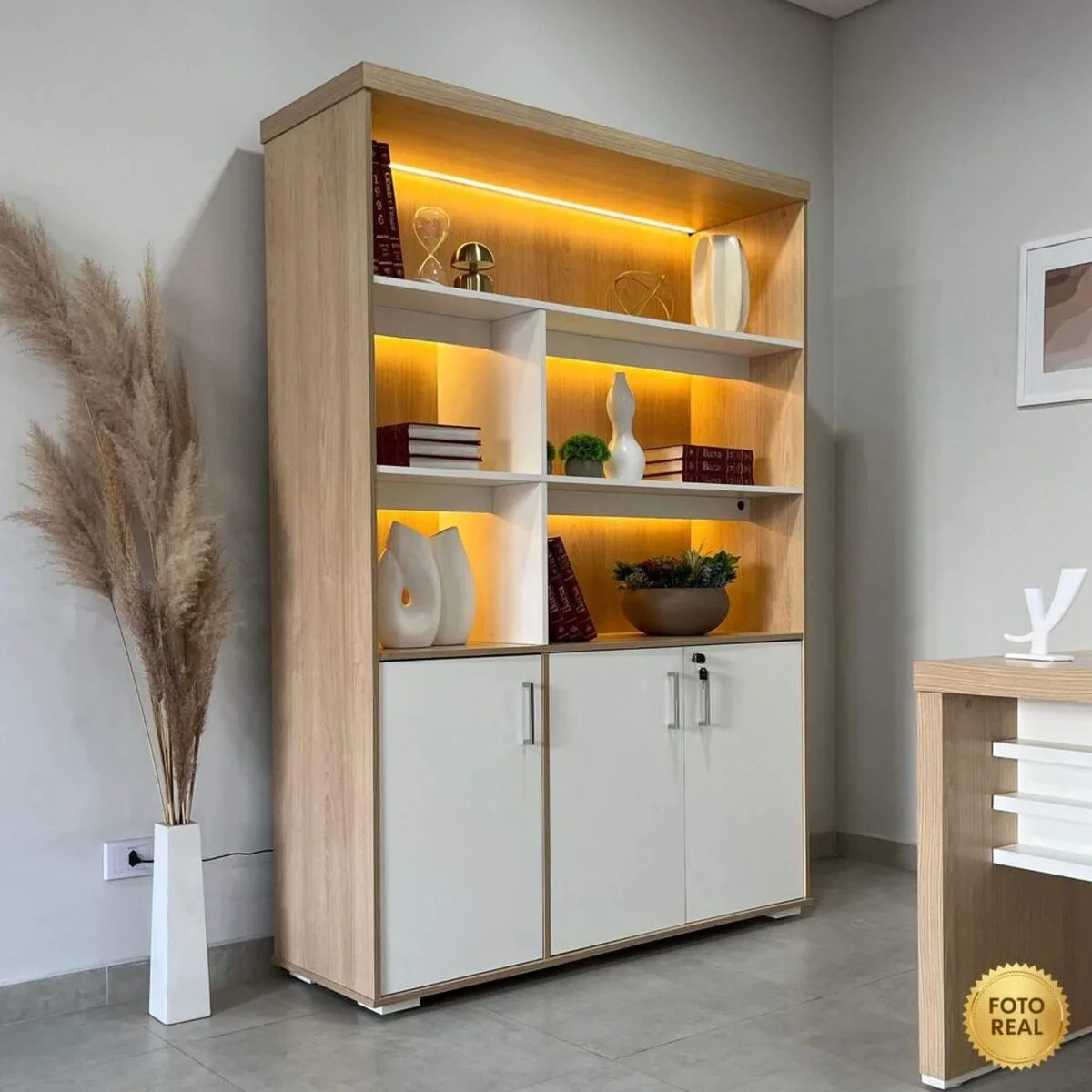 Estante com Led - Carvalho/Branco - Móveis Curitiba | Moveirama