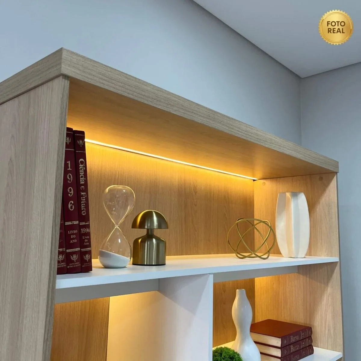 Estante com Led - Carvalho/Branco - Móveis Curitiba | Moveirama