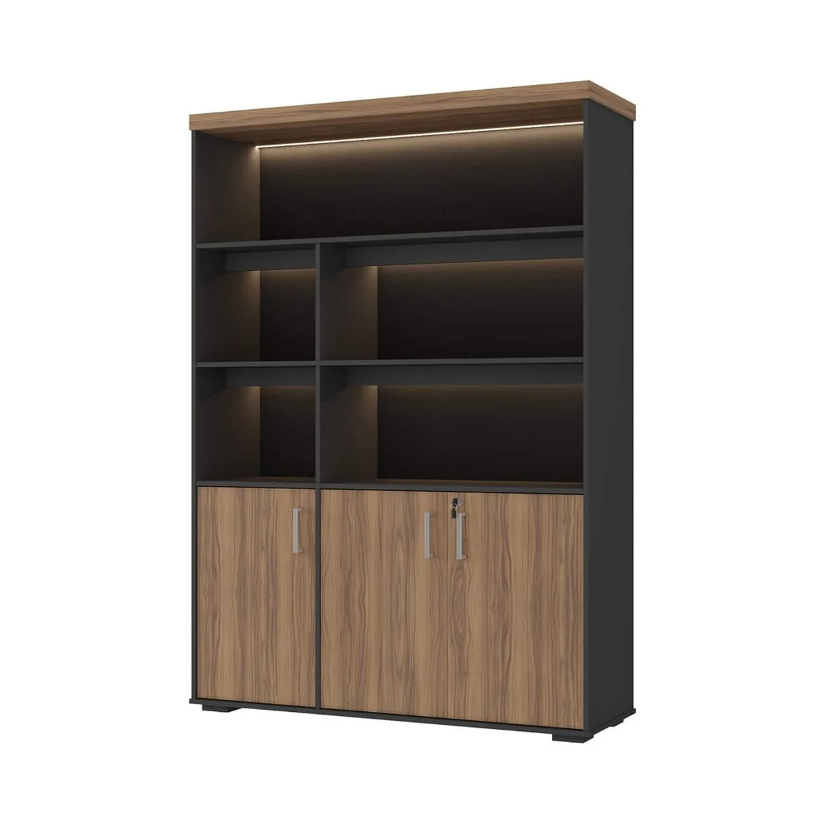 Estante com Led - Nogal/Preto - Móveis Curitiba | Moveirama