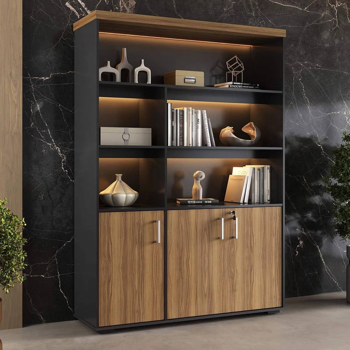 Estante com Led - Nogal/Preto - Móveis Curitiba | Moveirama