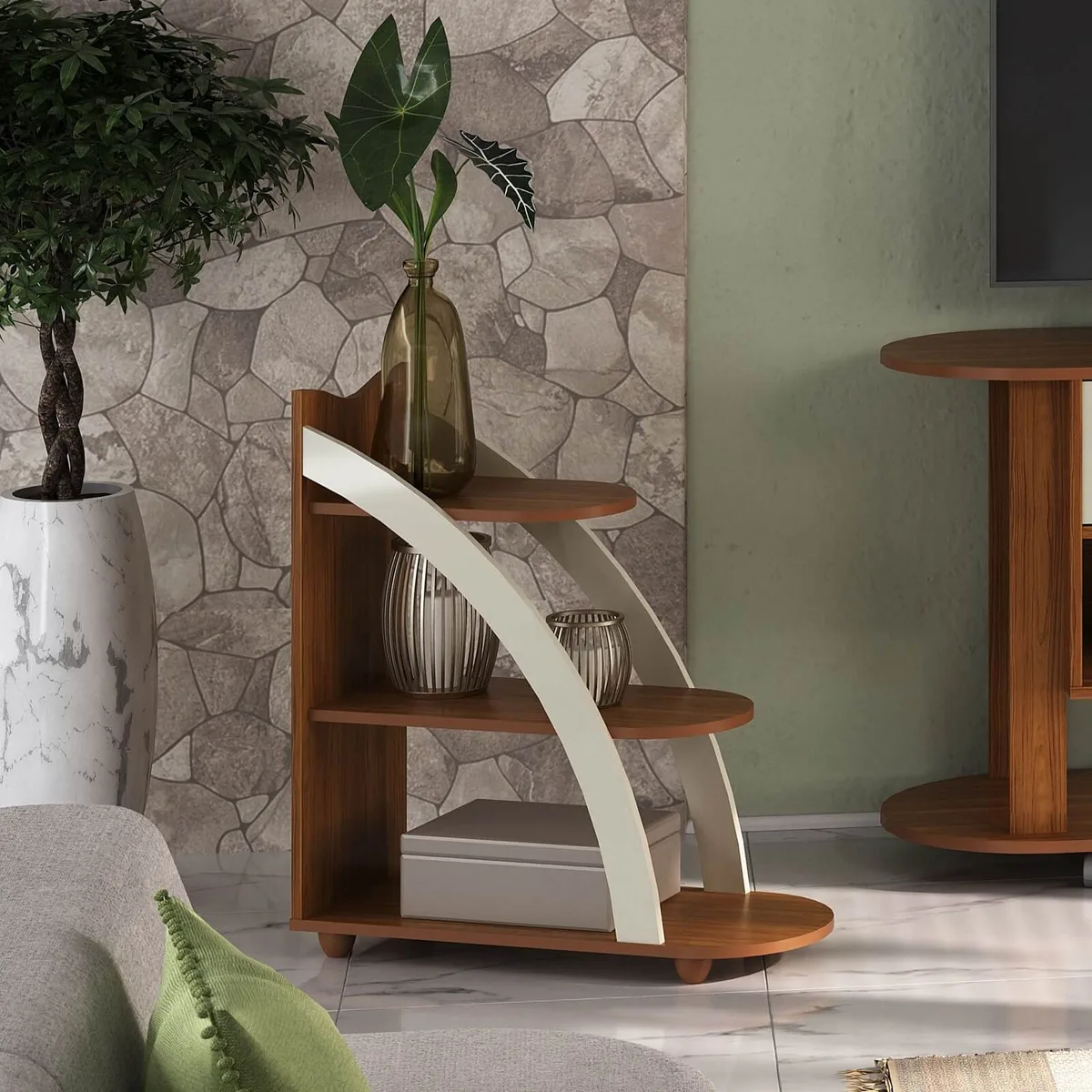 Mesa de Apoio Andes - Cedro C / Off White - 2 - Móveis Curitiba | Moveirama