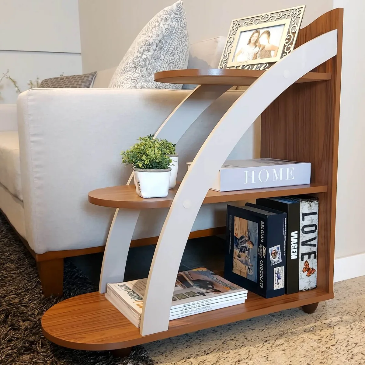 Mesa de Apoio Andes - Cedro C / Off White - 3 - Móveis Curitiba | Moveirama