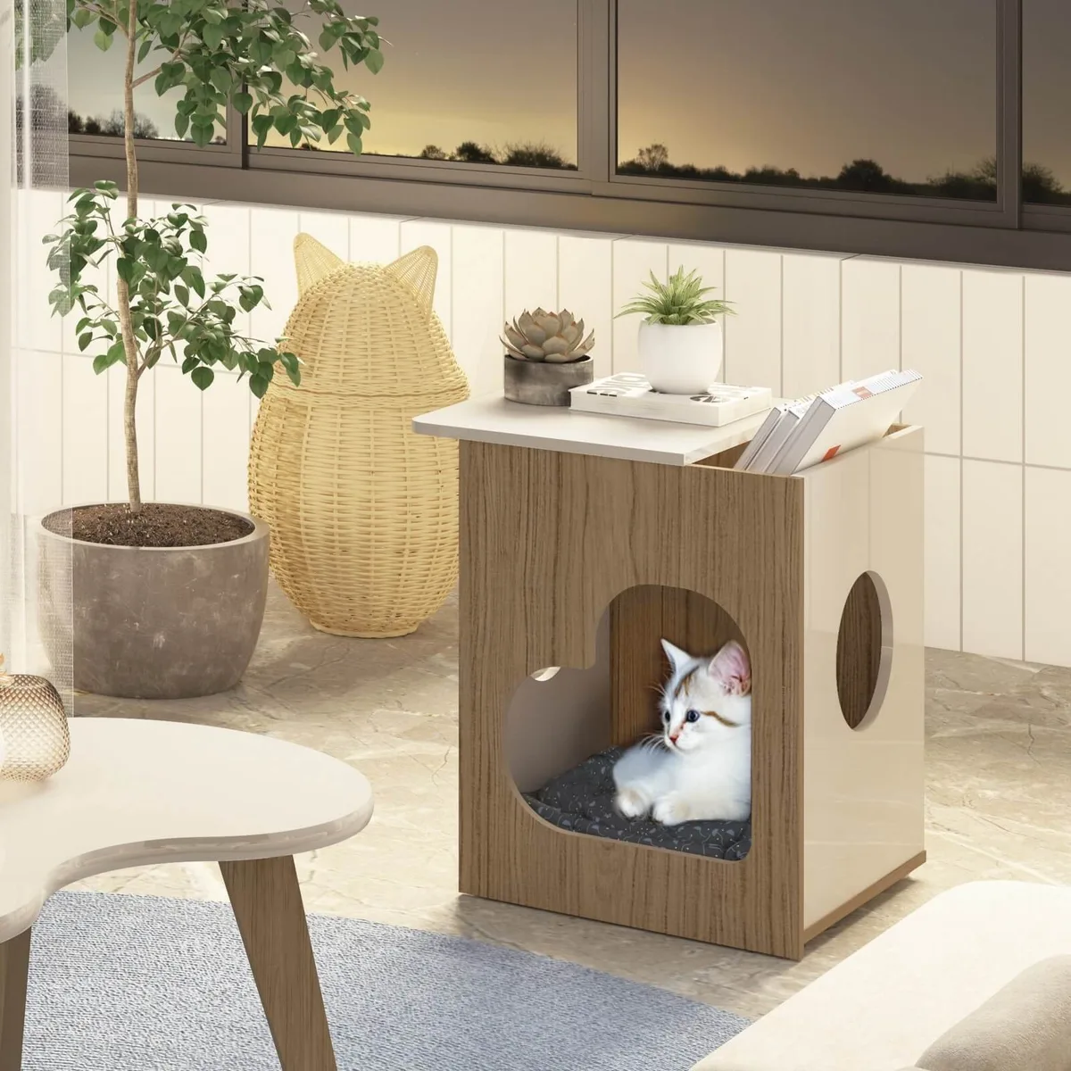 Mesa de Apoio Pet - Carvalho C / Off White - 2 - Móveis Curitiba | Moveirama