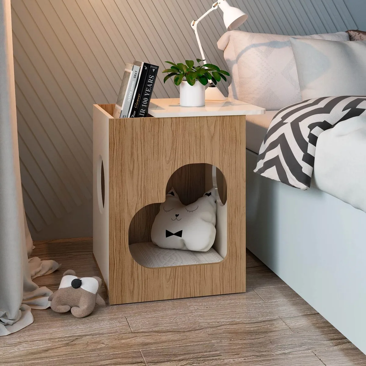 Mesa de Apoio Pet - Carvalho C / Off White - 3 - Móveis Curitiba | Moveirama