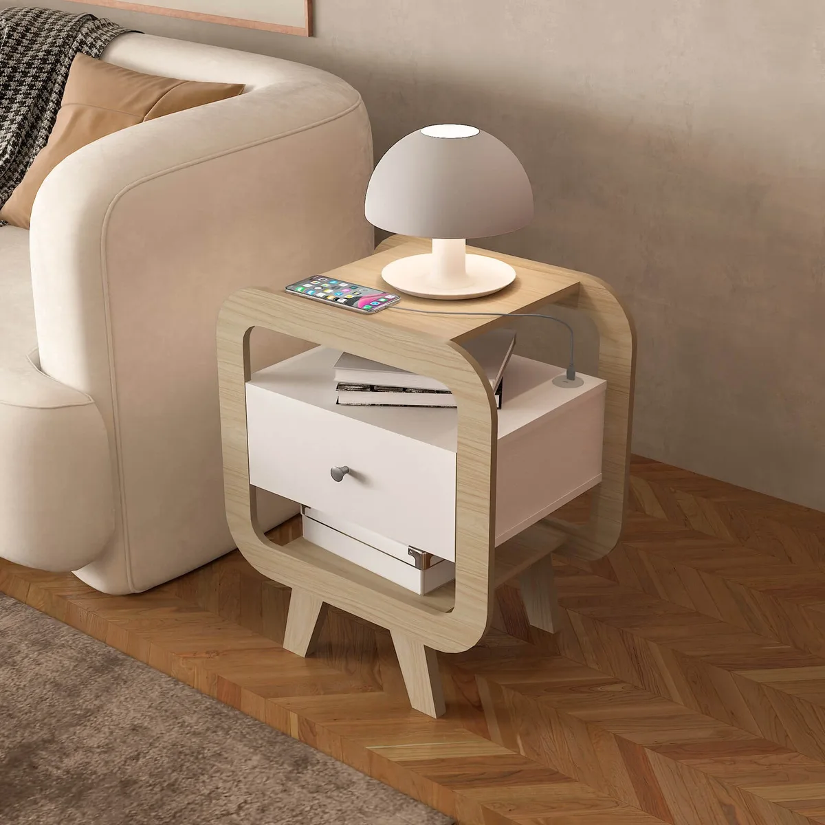 Mesa de Apoio Theo na cor Naturale C / Branco