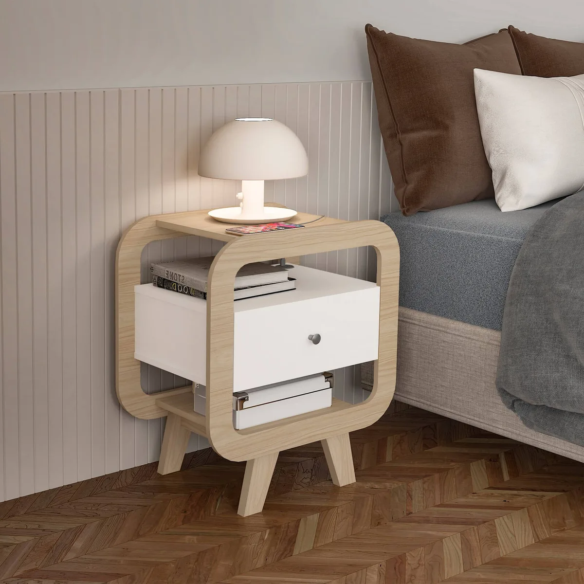Mesa de Apoio Theo - Naturale C / Branco - 2 - Móveis Curitiba | Moveirama