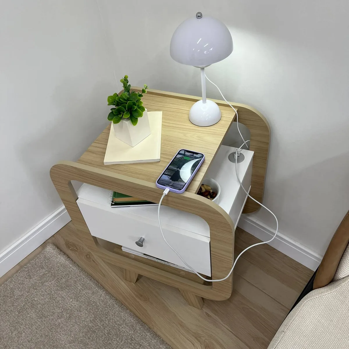 Mesa de Apoio Theo - Naturale C / Branco - 3 - Móveis Curitiba | Moveirama