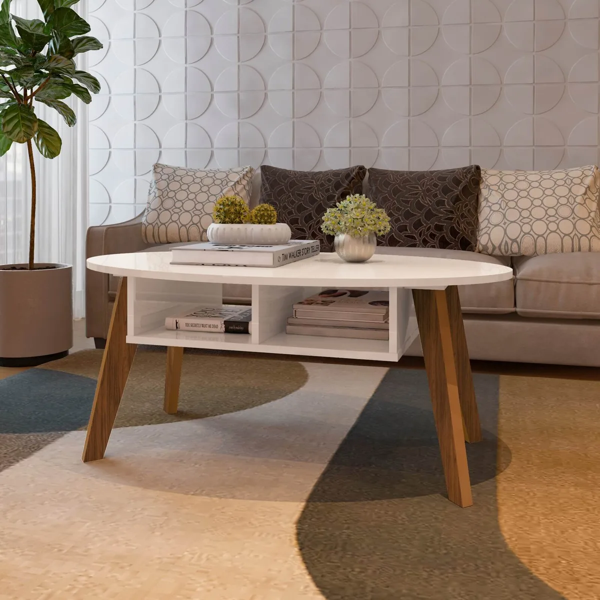 Mesa de Centro Diva - Off White C / Cedro