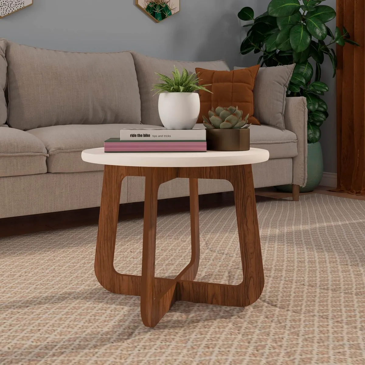 Mesa de Centro Jasmin na cor Off White C / Carvalho