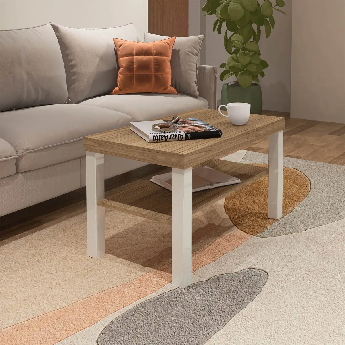 Mesa de Centro Up - Carvalho C / Off White - 2 - Móveis Curitiba | Moveirama