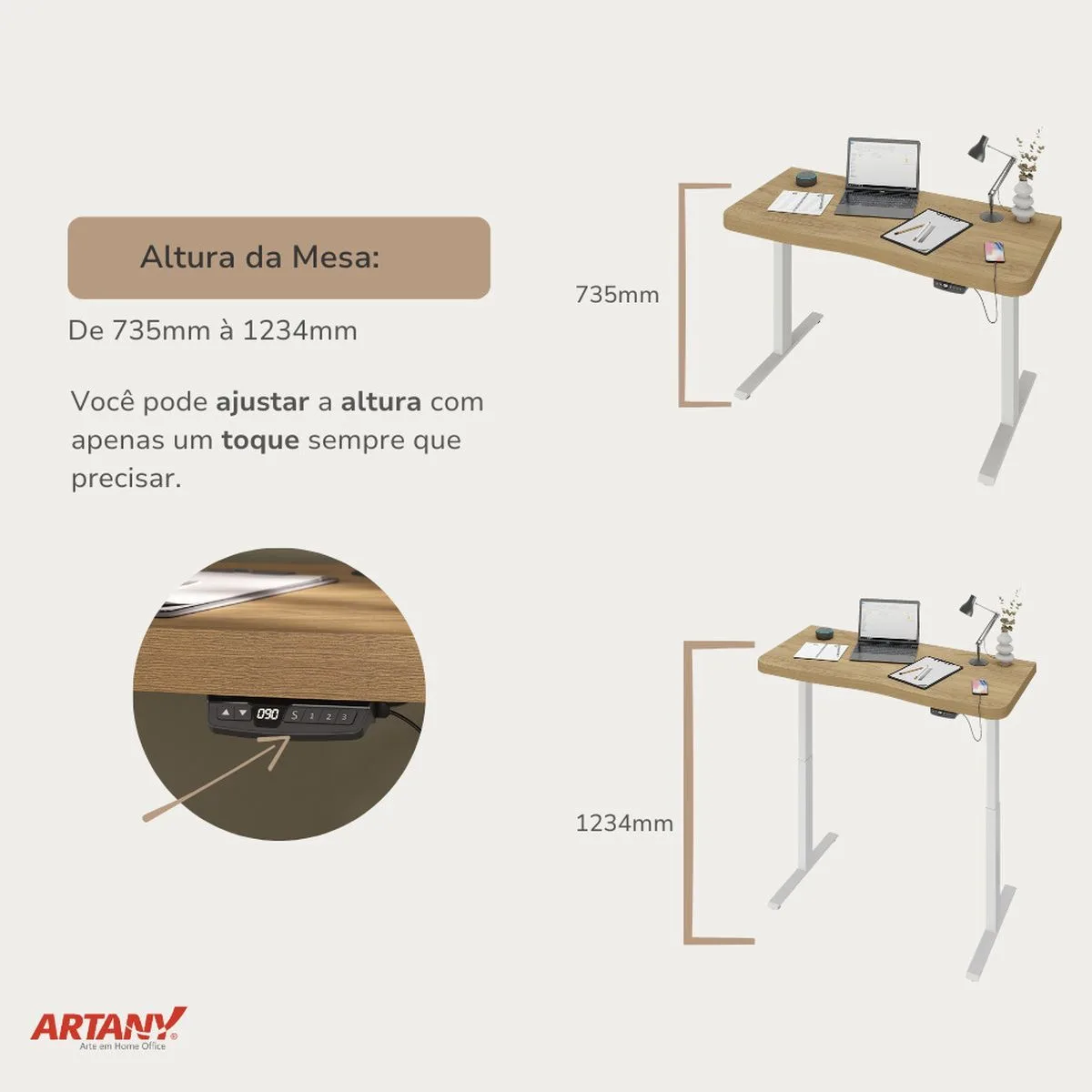 Mesa com Regulagem de Altura Premium - Olmo