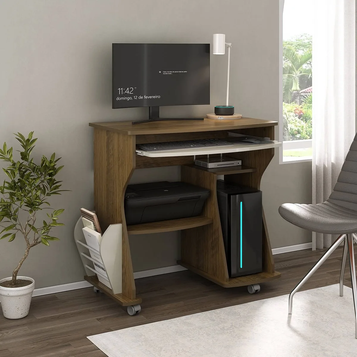 Mesa para Computador 160 na cor Pinho C / Off White
