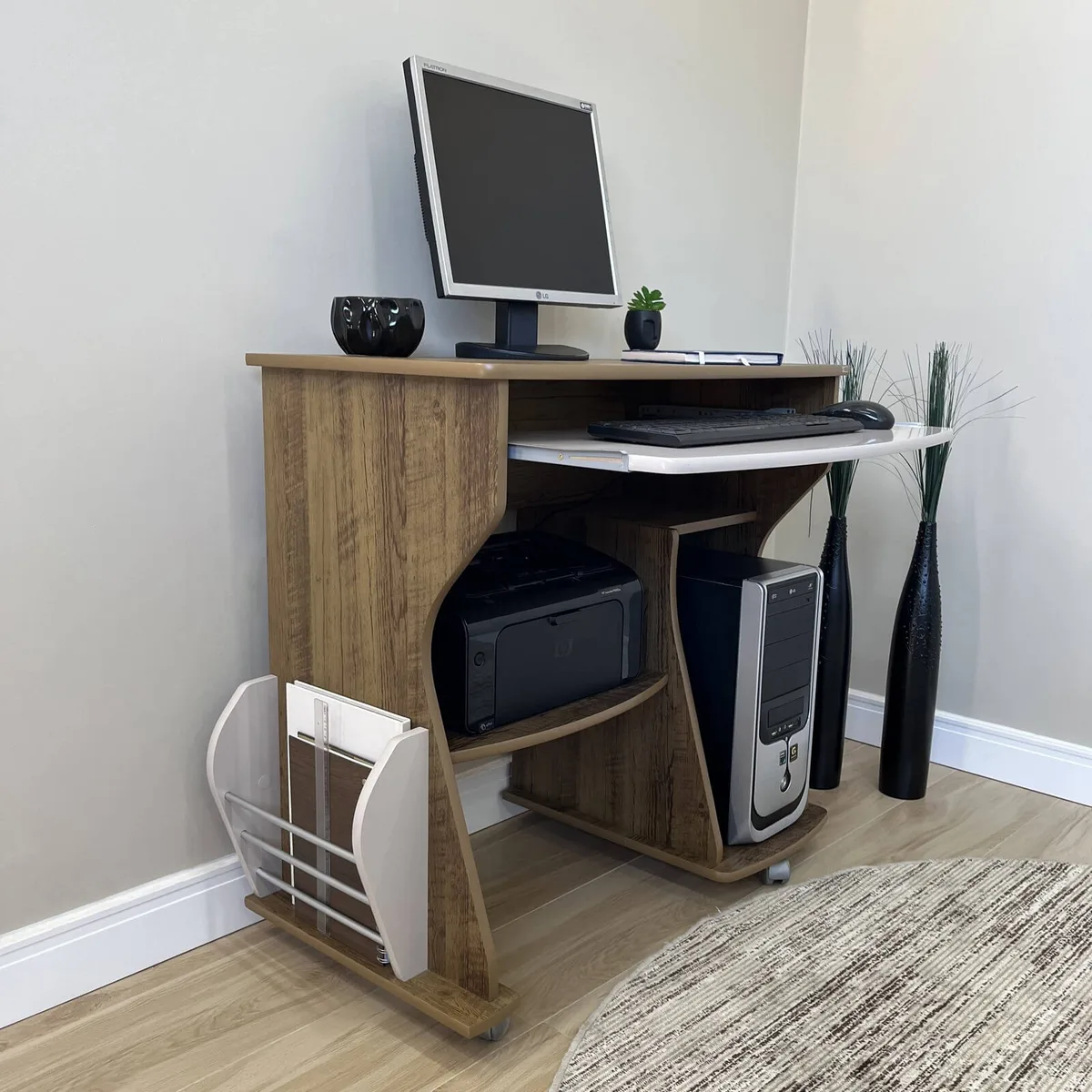 Mesa para Computador 160 - Pinho C / Off White - 7 - Móveis Curitiba | Moveirama