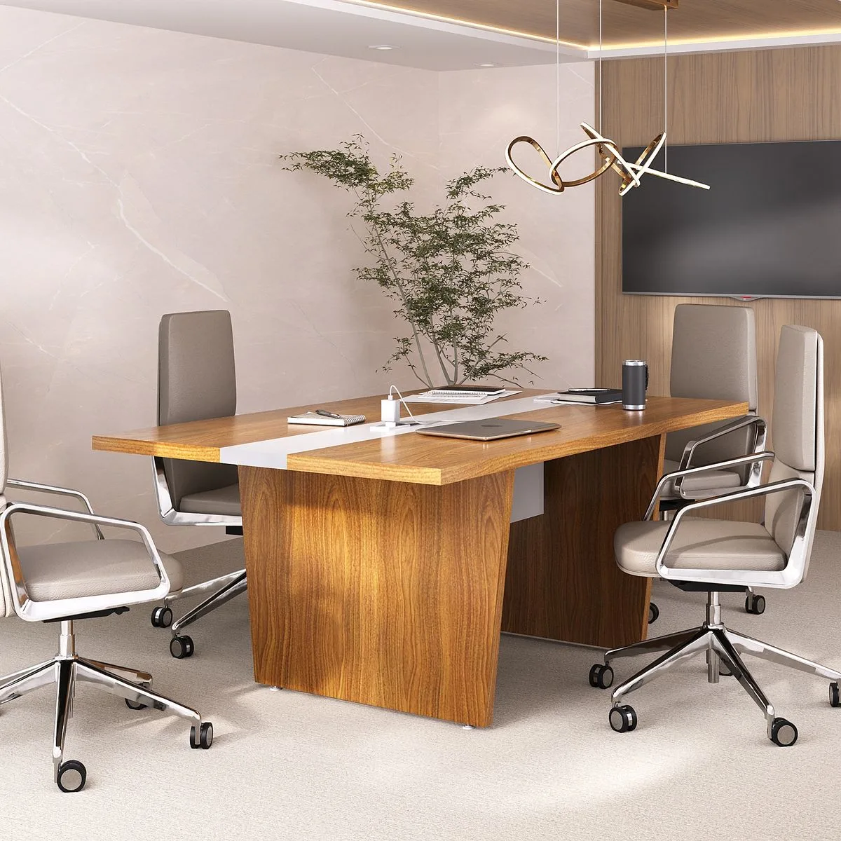 Mesa de Reunião Modular Y37 - Freijó/Branco