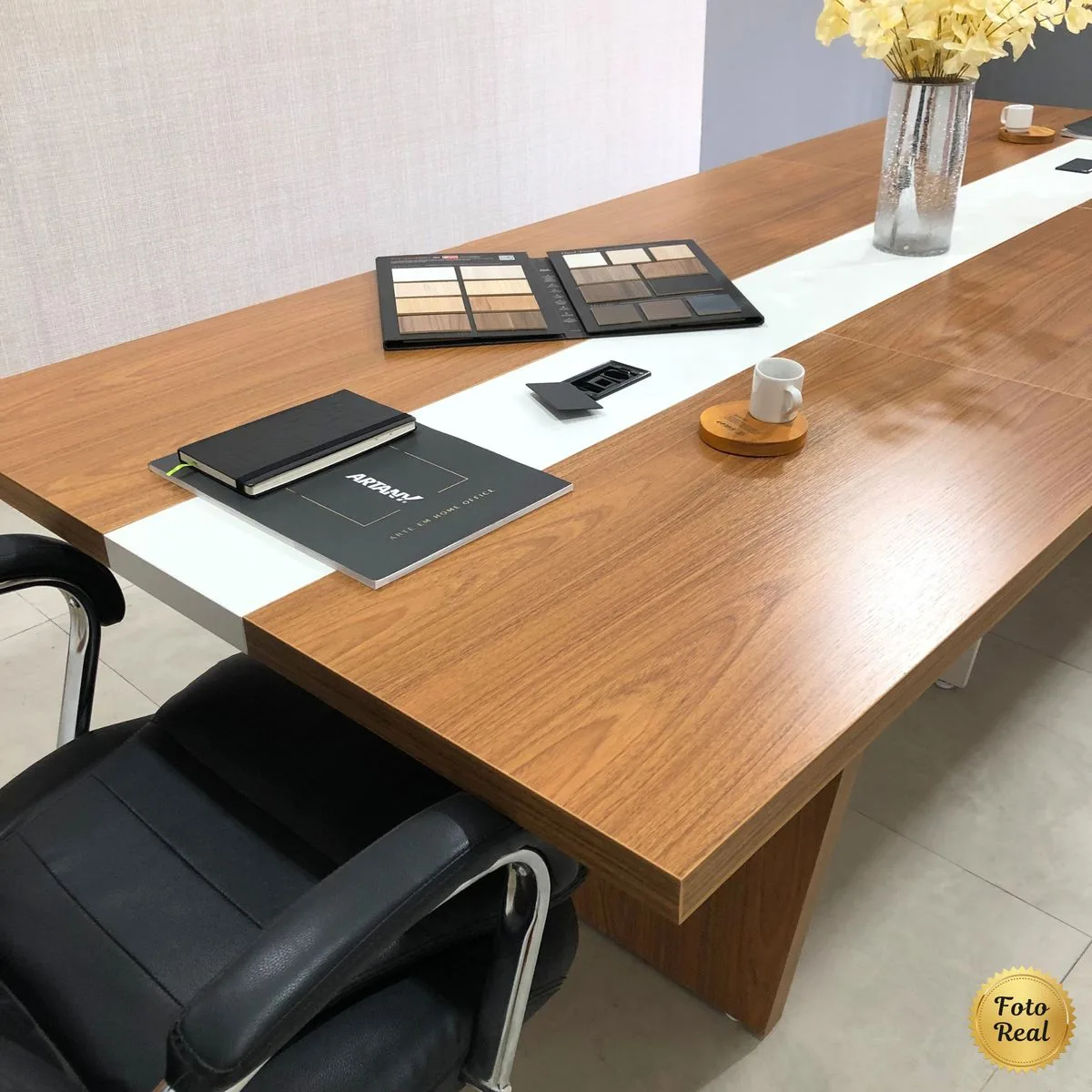 Mesa de Reunião Modular Y37 - Freijó/Branco