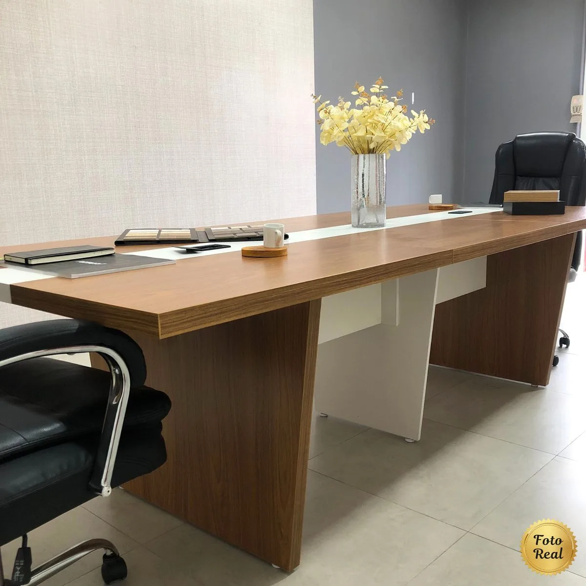 Mesa de Reunião Modular Y37 - Freijó/Branco