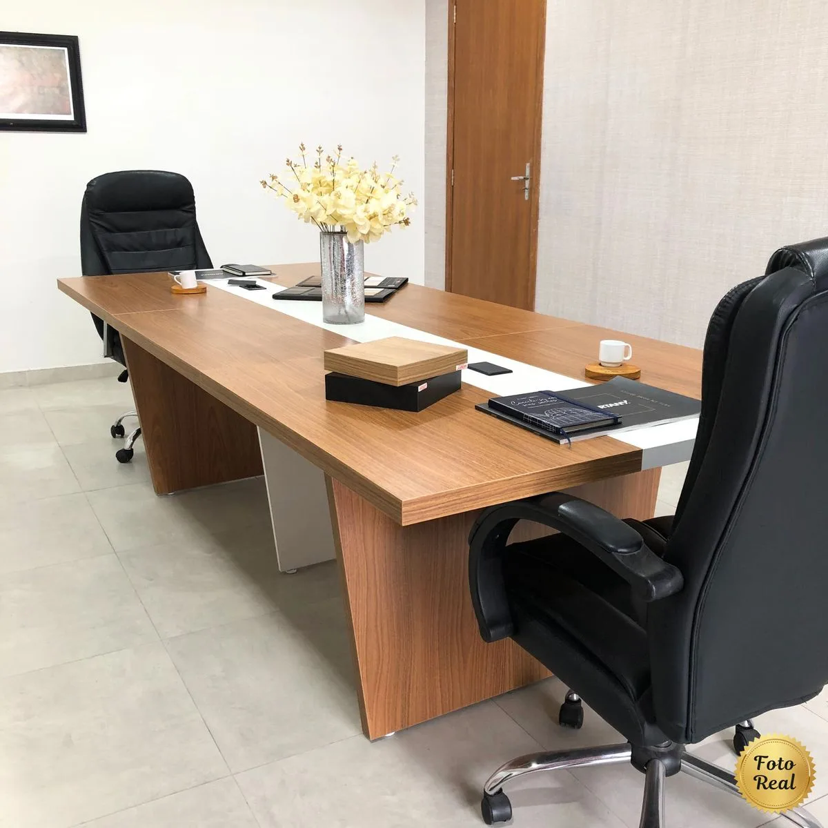 Mesa de Reunião Modular Y37 - Freijó/Branco