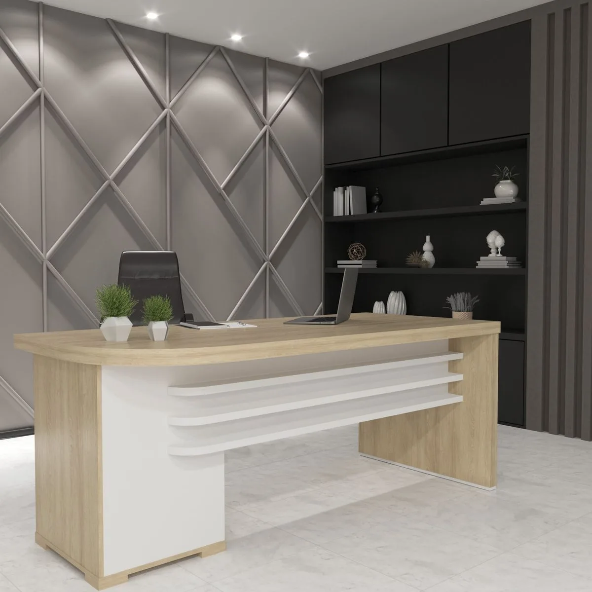 Mesa Tamburato com Gavetas LD - Carvalho/Branco - 2 - Móveis Curitiba | Moveirama