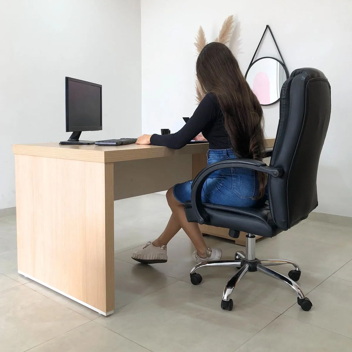 Mesa Tamburato com Gavetas LD - Carvalho/Branco - 7 - Móveis Curitiba | Moveirama