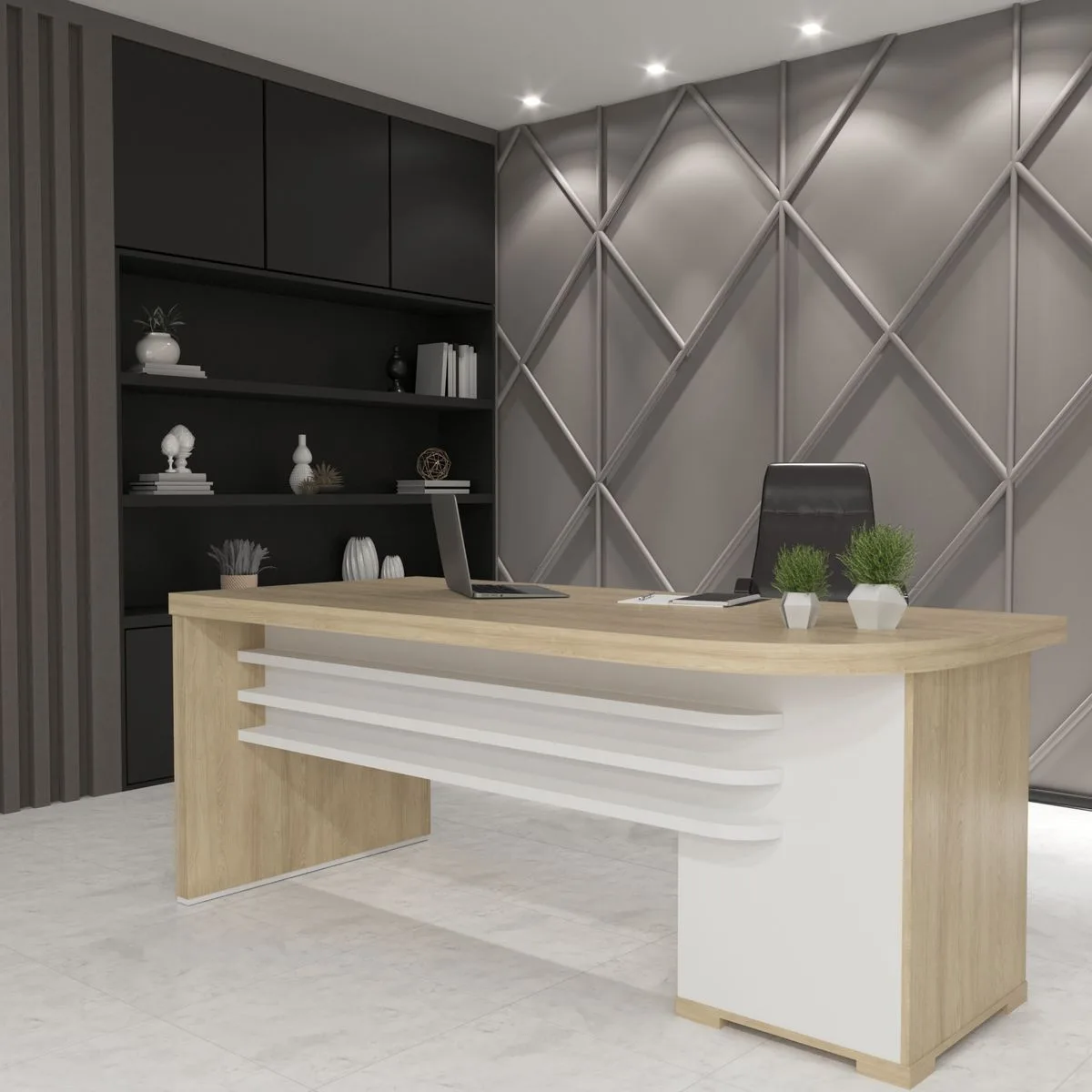 Mesa Tamburato com Gavetas LE - Carvalho/Branco - 2 - Móveis Curitiba | Moveirama