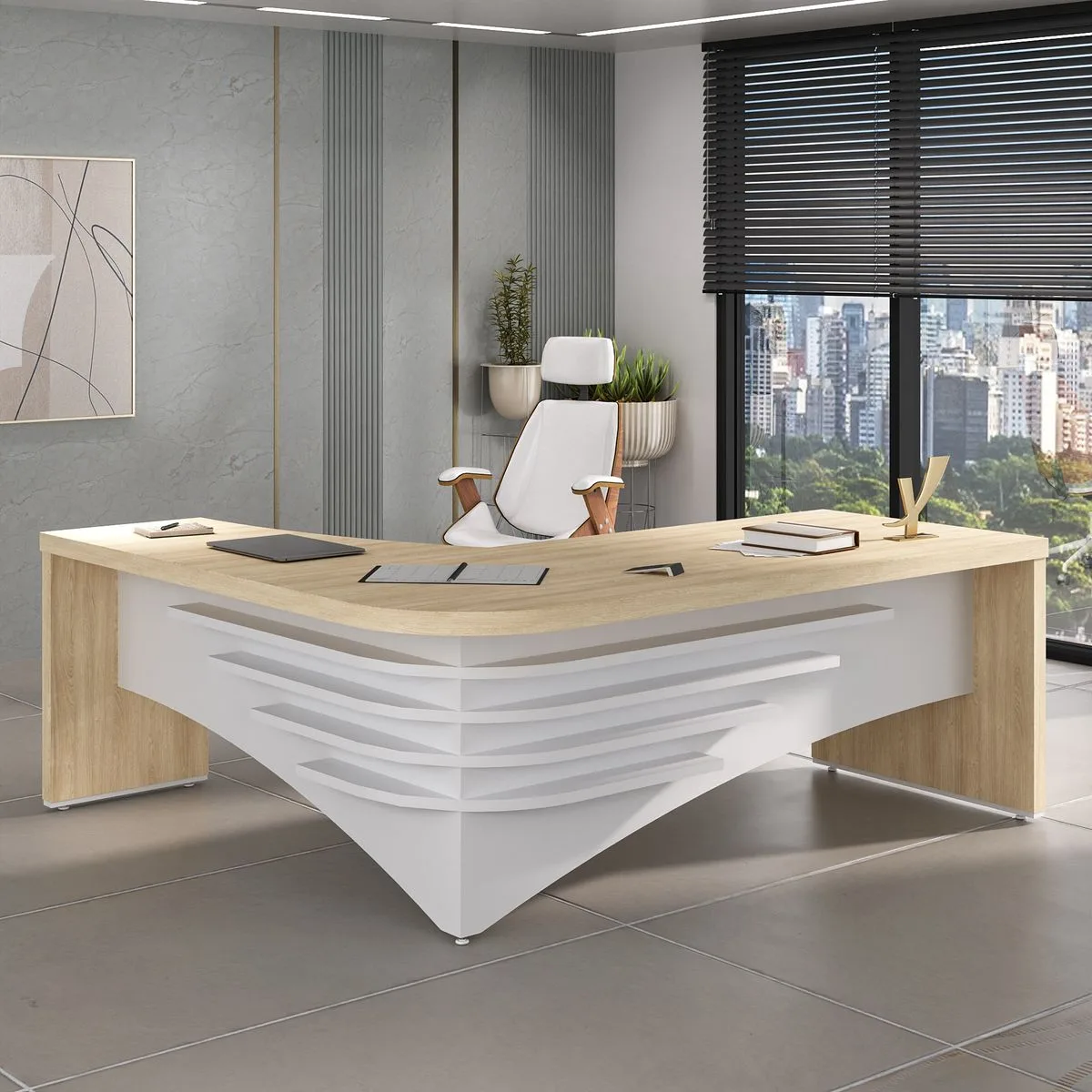 Mesa Tamburato Diretor Ld - Carvalho/Branco