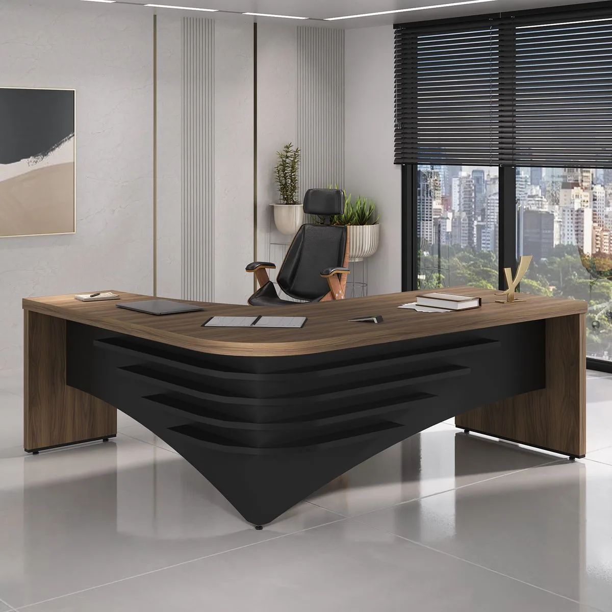 Mesa Tamburato Diretor Ld na cor Nogal/Preto