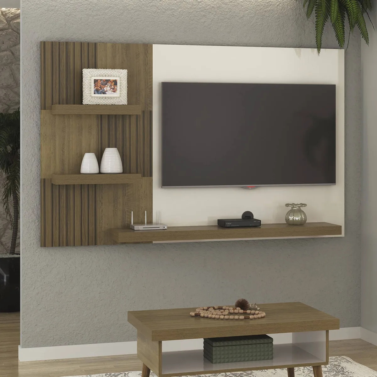 Painel Chess - Pinho Ripado C / Off White para TV até 50 polegadas - 3 - Móveis Curitiba | Moveirama