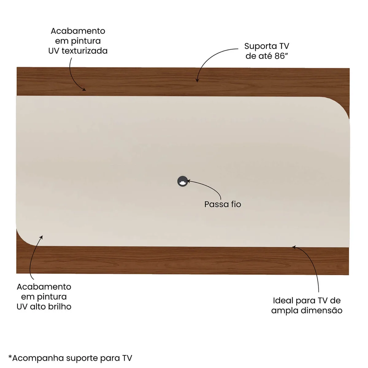 Painel Elegance - Cedro C / Off White para TV até 86 polegadas - 3 - Móveis Curitiba | Moveirama
