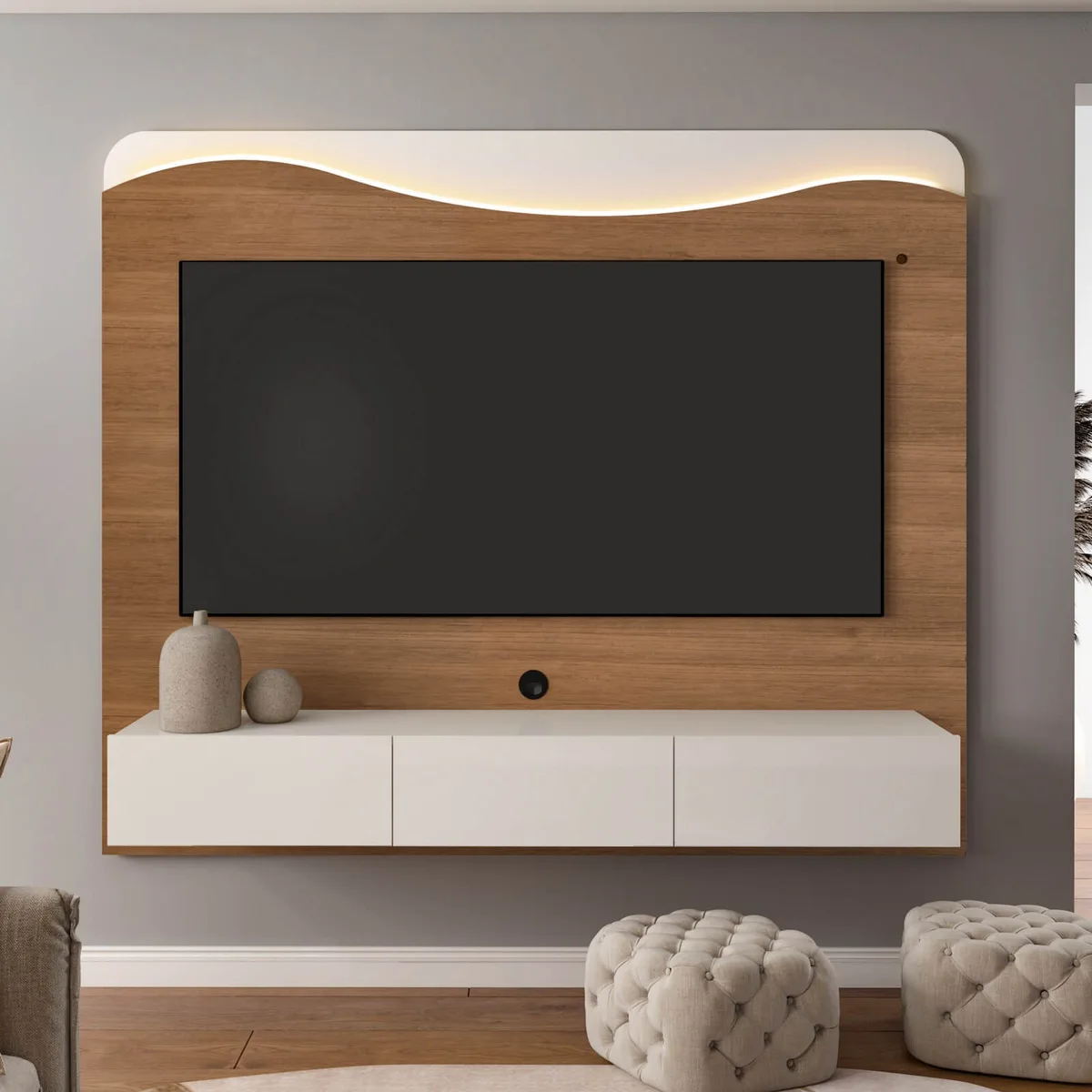 Painel Lumiere - Cinamomo C / Off White para TV até 75 polegadas - 2 - Móveis Curitiba | Moveirama