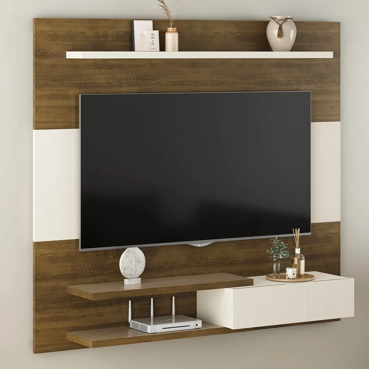 Painel Monza - Pinho C / Off White para TV até 55 polegadas - 2 - Móveis Curitiba | Moveirama
