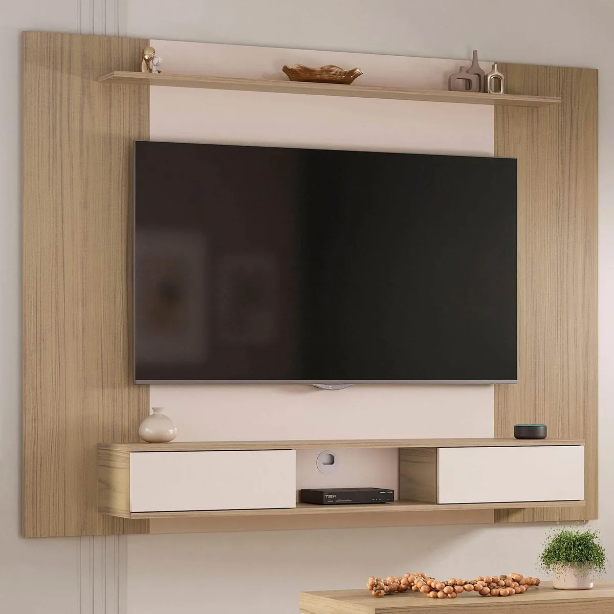 Painel Nevada - Carvalho C / Off White para TV até 75 polegadas - 2 - Móveis Curitiba | Moveirama