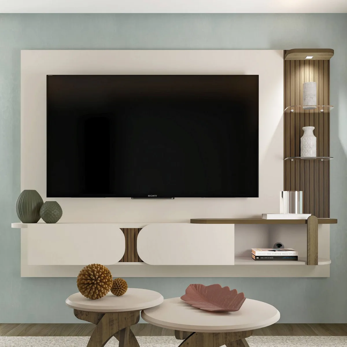 Painel Toronto - Off White C / Pinho para TV até 72 polegadas - 2 - Móveis Curitiba | Moveirama