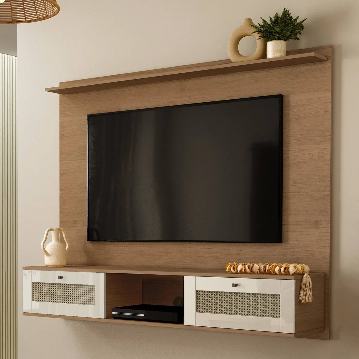 Painel Trama - Cinamomo C / Off White para TV até 72 polegadas - 2 - Móveis Curitiba | Moveirama