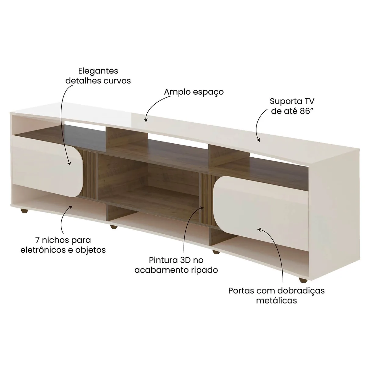 Rack Elegance - Off White C / Pinho - 9 - Móveis Curitiba | Moveirama