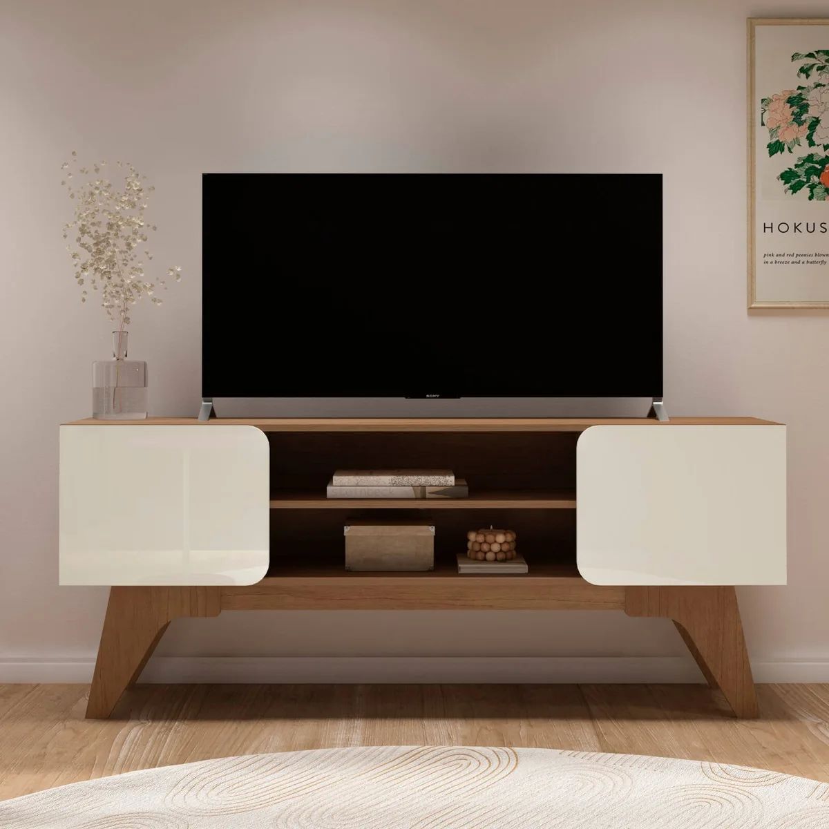 Rack para TV cinamomo e off white com pronta entrega em Curitiba | Moveirama